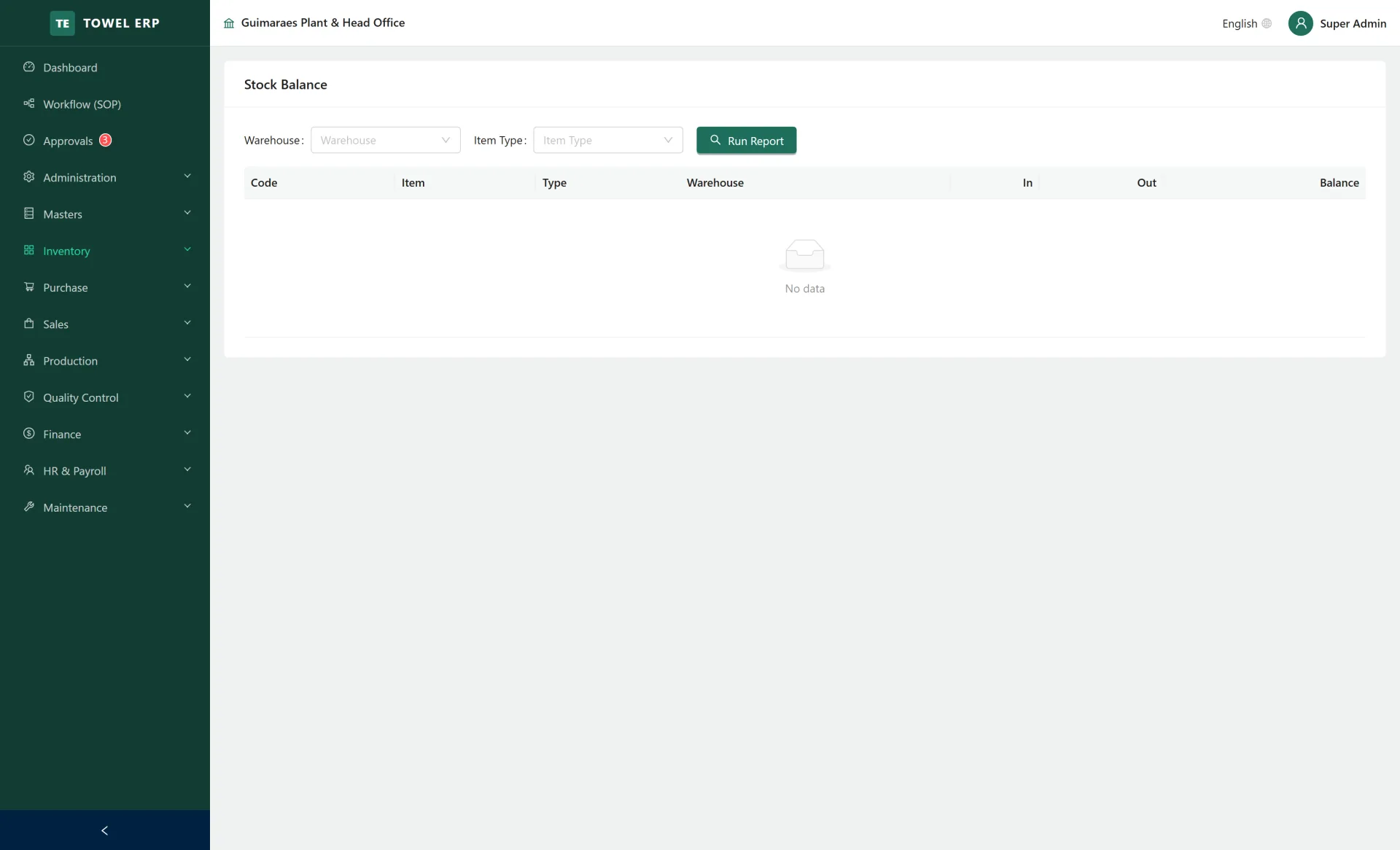 Stock balance — Store, item and batch-wise balances with valuation.